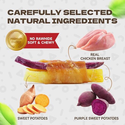 Duck Wrapped Double Sweet Potato Dog Treats, High Protein Duck Jerky Dog Treats Low Fat Dog Training Treats for Dog Snacks Soft Healthy Dog Chews for Small Medium Large Dogs 10.54oz in Kuwait