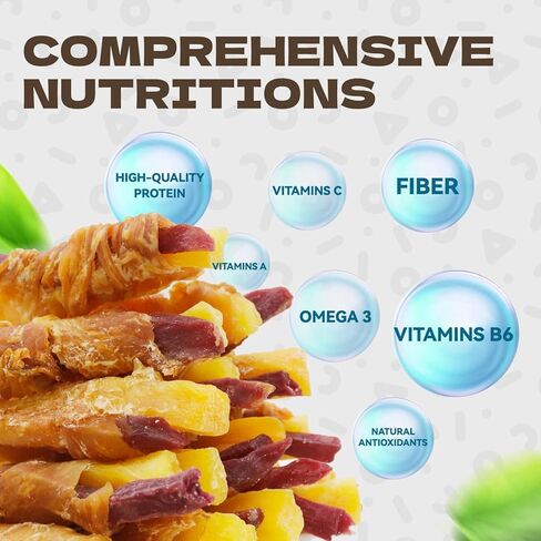 Duck Wrapped Double Sweet Potato Dog Treats, High Protein Duck Jerky Dog Treats Low Fat Dog Training Treats for Dog Snacks Soft Healthy Dog Chews for Small Medium Large Dogs 10.54oz in Kuwait