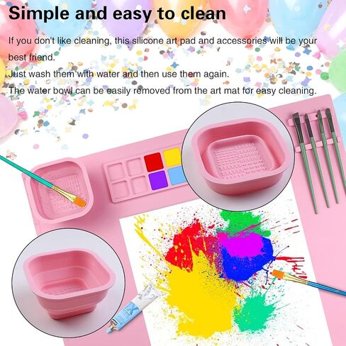20" x 16" Large Silicone Mats for Crafts, Silicone Painting Mat with Detachable Cleaning Cup, Collapsible Non-Stick Silicone Art Mat Paint Pad Built in Ruler Perfect for Kid Gift (Blue) in Kuwait