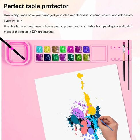 20" x 16" Large Silicone Mats for Crafts, Silicone Painting Mat with Detachable Cleaning Cup, Collapsible Non-Stick Silicone Art Mat Paint Pad Built in Ruler Perfect for Kid Gift (Blue) in Kuwait