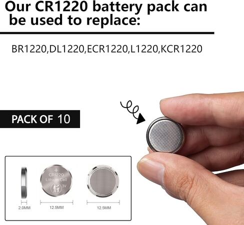 بطاريات خلية زر CR1220 بطاريات ليثيوم 3 فولت للساعات الحاسبة ولعبة التحكم عن بعد (10 عبوات) in Kuwait