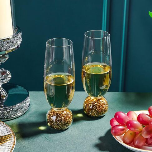 مجموعة نظارات الشمبانيا الكريستالية الخالية من الرصاص من 4 ، 7 أونصة المزامير شمبانيا صافية - مثالية للهدايا والحفلات وحفلات الزفاف وعيد الميلاد - البرامج الزجاجية طويلة الأمد وقابلة لإعادة الاستخدام in Kuwait