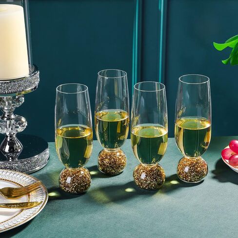 مجموعة نظارات الشمبانيا الكريستالية الخالية من الرصاص من 4 ، 7 أونصة المزامير شمبانيا صافية - مثالية للهدايا والحفلات وحفلات الزفاف وعيد الميلاد - البرامج الزجاجية طويلة الأمد وقابلة لإعادة الاستخدام in Kuwait