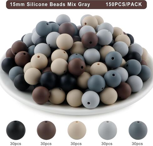 حبات السيليكون 150pcs 15mm لتصنيع مفاتيح Make Mix Color Round Beads للأقلام والحرف السوار (Multicolor) in Kuwait
