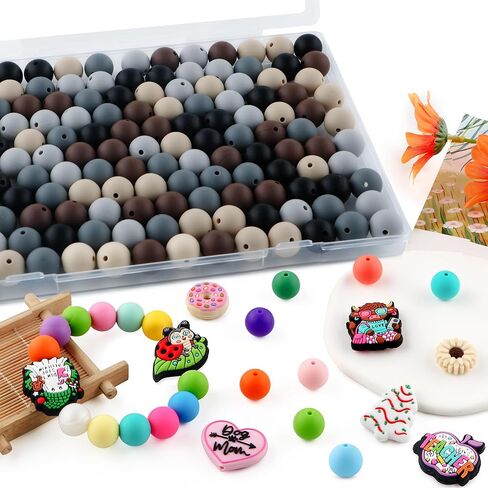حبات السيليكون 150pcs 15mm لتصنيع مفاتيح Make Mix Color Round Beads للأقلام والحرف السوار (Multicolor) in Kuwait
