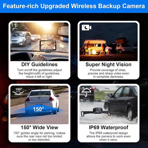 DoHonest Wireless Backup Camera Magnetic: Scratch-Proof Truck Trailer Hitch Rear View Camera HD 1080P No Wiring No Drilling Rechargeable 5 Inch Monitor System for Car RV Camper -V35 in Saudi Arabia