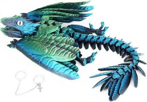 ACOCOFE 3D Printed Dragon Feathered Wyvern Dragon Toys,16 inch Large Fidget Articulated Dragon with Wings,Large Desktop Pet 3D Printed Toys (Laser Gold) in Kuwait