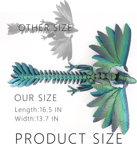 ACOCOFE 3D Printed Dragon Feathered Wyvern Dragon Toys,16 inch Large Fidget Articulated Dragon with Wings,Large Desktop Pet 3D Printed Toys (Laser Gold) in Kuwait
