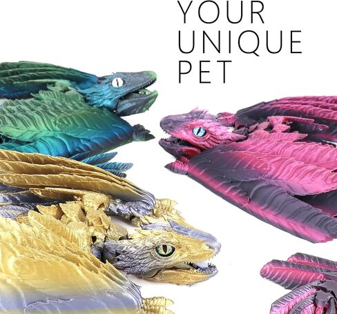 ACOCOFE 3D Printed Dragon Feathered Wyvern Dragon Toys,16 inch Large Fidget Articulated Dragon with Wings,Large Desktop Pet 3D Printed Toys (Laser Gold) in Kuwait