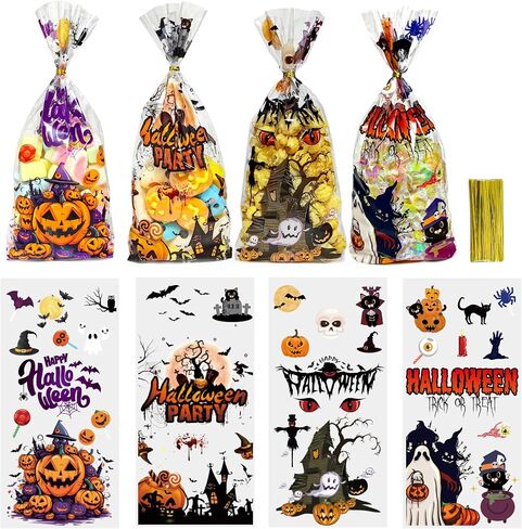 Valentines Cellophane Treat Bags, Valentines Candy Bags, 100 PCS Valentines Goodies Bags, Valentines Plastic Bags with 110pcs Gold Ties, Valentines Gift Bags for Valentines Day Party Favor Supplies in Kuwait