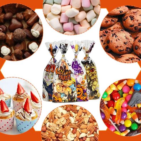 Valentines Cellophane Treat Bags, Valentines Candy Bags, 100 PCS Valentines Goodies Bags, Valentines Plastic Bags with 110pcs Gold Ties, Valentines Gift Bags for Valentines Day Party Favor Supplies in Kuwait