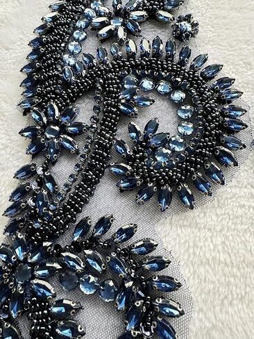 HandSewing Beads Applique sew on Rhinestones Sequins Lace Decoration Irregular Decal Patches Trimming Accessories for Wedding Dress 1pair/Set 17X5inches (Silver) in Kuwait