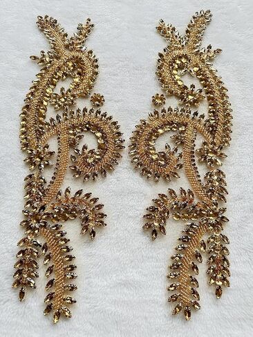 HandSewing Beads Applique sew on Rhinestones Sequins Lace Decoration Irregular Decal Patches Trimming Accessories for Wedding Dress 1pair/Set 17X5inches (Silver) in Kuwait