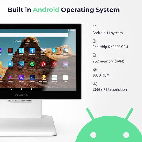 Volcora Retail and Restaurant POS Terminal Machine للأعمال التجارية الصغيرة ، سجل نقود Point of Sale مع Android 11 OS ، 15.6 "و 11.6" شاشة تعمل باللمس المزدوجة ، الأسود ، الأجهزة فقط in Kuwait