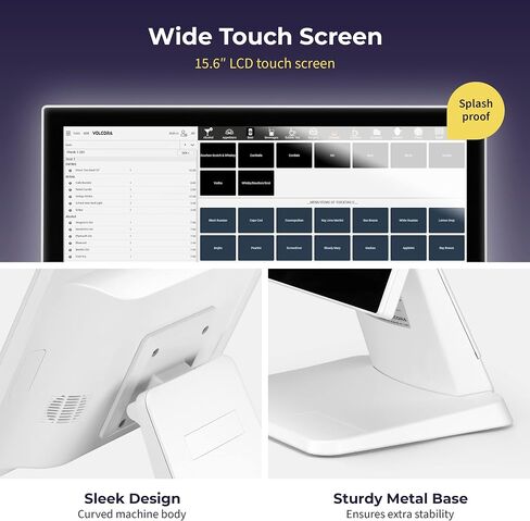 Volcora Retail and Restaurant POS Terminal Machine للأعمال التجارية الصغيرة ، سجل نقود Point of Sale مع Android 11 OS ، 15.6 "و 11.6" شاشة تعمل باللمس المزدوجة ، الأسود ، الأجهزة فقط in Kuwait