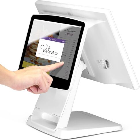 Volcora Retail and Restaurant POS Terminal Machine للأعمال التجارية الصغيرة ، سجل نقود Point of Sale مع Android 11 OS ، 15.6 "و 11.6" شاشة تعمل باللمس المزدوجة ، الأسود ، الأجهزة فقط in Kuwait