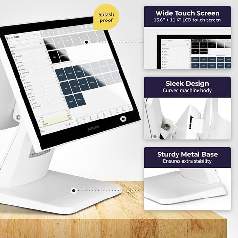 Volcora Retail and Restaurant POS Terminal Machine للأعمال التجارية الصغيرة ، سجل نقود Point of Sale مع Android 11 OS ، 15.6 "و 11.6" شاشة تعمل باللمس المزدوجة ، الأسود ، الأجهزة فقط in Kuwait