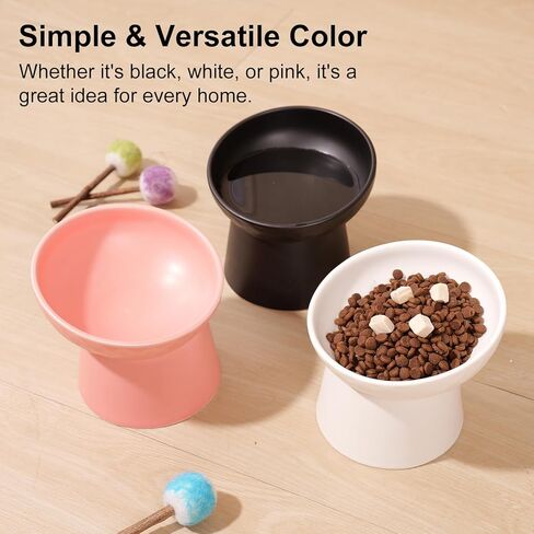 YauYik Raised Cat Bowl Black, Elevated Cat Food Bowls with Tilted Angle, Stress Free, Anti Vomiting, Ceramic Water Bowl for Cats Small Dogs Feeding Dish, 8 Ounces in Kuwait