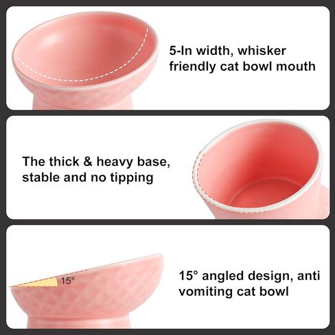 YauYik Raised Cat Bowl Black, Elevated Cat Food Bowls with Tilted Angle, Stress Free, Anti Vomiting, Ceramic Water Bowl for Cats Small Dogs Feeding Dish, 8 Ounces in Kuwait