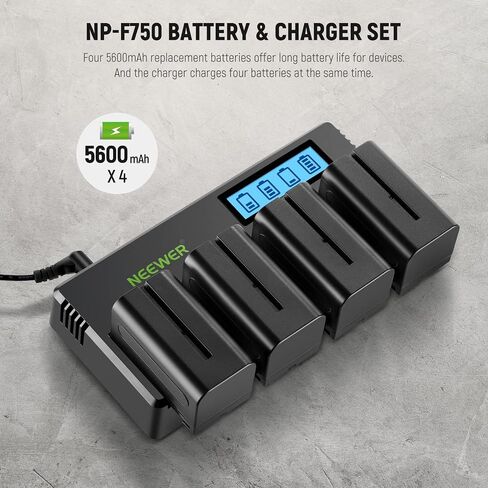 Neewer 4-Channel NP-F Battery Charger with LCD Screen & Power Adapter, Compatible with Sony NP-F550 F570 F750 F770 F930 F950 F960 F970 FM50 FM500H QM71 QM91 QM71D QM91D Camcorder Li-ion Batteries in Kuwait