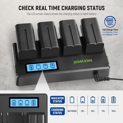 Neewer 4-Channel NP-F Battery Charger with LCD Screen & Power Adapter, Compatible with Sony NP-F550 F570 F750 F770 F930 F950 F960 F970 FM50 FM500H QM71 QM91 QM71D QM91D Camcorder Li-ion Batteries in Kuwait
