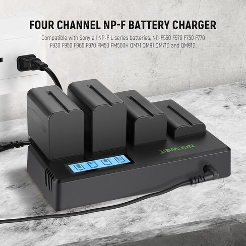 Neewer 4-Channel NP-F Battery Charger with LCD Screen & Power Adapter, Compatible with Sony NP-F550 F570 F750 F770 F930 F950 F960 F970 FM50 FM500H QM71 QM91 QM71D QM91D Camcorder Li-ion Batteries in Kuwait