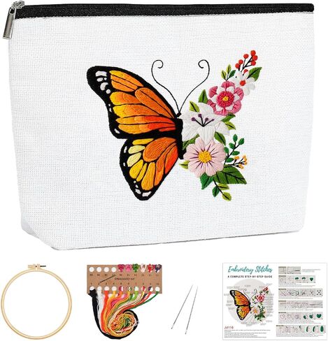 Louise Maelys Embroidery Kit for Beginners,Canvas Makeup Bag,Cross Stitch Kits for Adults,Arts Crafts Needlepoint-Daisy Floral Pattern in Kuwait
