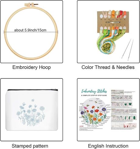 Louise Maelys Embroidery Kit for Beginners,Canvas Makeup Bag,Cross Stitch Kits for Adults,Arts Crafts Needlepoint-Daisy Floral Pattern in Kuwait