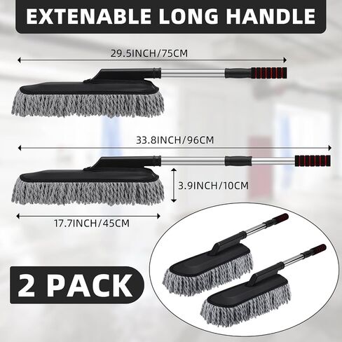 2 Pack Microfiber Car Duster with Extendable Handle for Cleaning Car Dust Brush Set for Car Exterior Interior Cleaning Tools in Saudi Arabia