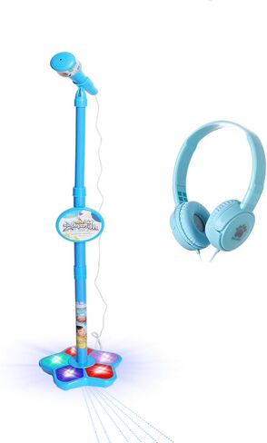آلة Kids Karaoke مع حامل ميكروفون قابل للتعديل للأطفال واقفا للاستفادة من الغناء المحمول سماعة رأس قابلة للسحب للموسيقى والغناء قاعدة الضوء وميض المسرح ل 3-+ الأولاد الفتيات (الوردي) in Kuwait