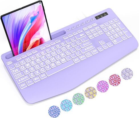 SABLUTE Large Print Backlit Keyboard, Wired USB Lighted Computer Keyboards with 7-Color & 4 Modes Backlit, Big Letters Keys Easy to Read and Type Compatible for PC, Laptop, Desktop in Kuwait