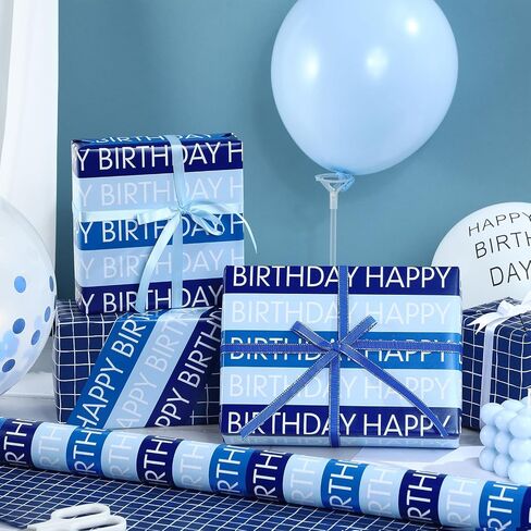 RUSPEPA Birthday Wrapping Paper Roll, Colorful Balloon with Gold Foil Happy Birthday Text Design for Boys Girls, Baby Shower, Party and More, Gift Wrapping Paper, Mini Roll, 17 Inches x 16.4 Feet in Kuwait