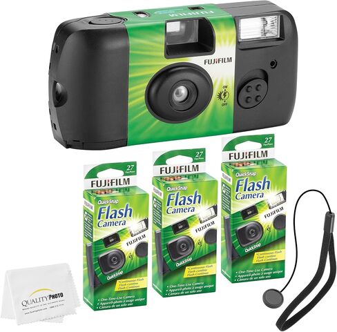Fujifilm QuickSnap Flash 400 Disposable 35mm Camera + Hand Strap + Quality Photo Microfiber Cloth (6 Pack) in Saudi Arabia