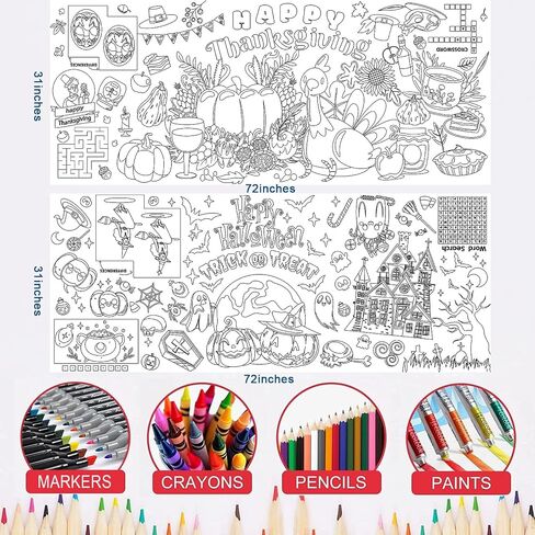 WOPAZOM 2PCS Giant Coloring Poster, 72X31 Happy Birthday Drawing Paper Coloring Tablecloth,Kids Art Crafts Coloring Mat for School Parties Special Events Decoration in Saudi Arabia