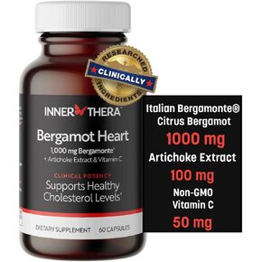 Clinical Potency Citrus Bergamot Supplement +, 1000mg Patented Bergamonte®, Clinically Proven, Supports Healthy Cholesterol, Formulated with Vitamin C and Artichoke Extract, 30-Day…