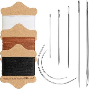 Black Waxed Thread Sewing Kit for Adults, 22Yards Sewing Thread Each, Upholstery Sewing Kit Includes 7 Heavy Duty Hand Sewing Needles, Leather Repair Kit for Furniture, Shoes, Canvas, Carpet