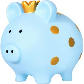 بنك Piggy for Girls ، بنك كبير لتوفير الأموال البلاستيكية غير القابلة للكسر مع التاج ، بنك الخنازير للبنين ، ديكور مخصص عيد ميلاد حاوية الأموال للأطفال (الوردي)