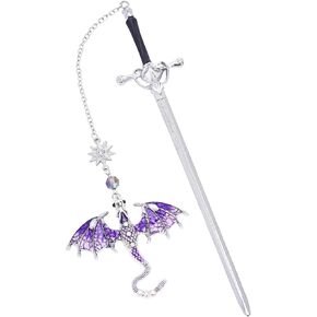 Fantasy Fourth Wing Bookmark - Sward Dragon Book Mark for Men Vintage Tassel Metal Pendant Antique Silver Blue Book Marker Reading Gifts Birthday Teacher Friends Thanks Christmas Present