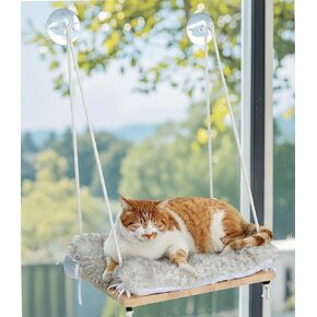 Cat Window Perch Foldable, Soft Cat Window Bed for Overlooking, Sunbathing and Climbing,Stable Cat Seat Mounted with Strong Suction Cups- Maximum Hold Up to 40lb(Tie-dye Grey)