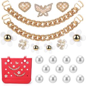 Mity rain 16Pcs Charms for Bogg Bag Accessories - Pearls and Bow Flowers for Bogg Bag, Accessories Charms Compatible with Bogg Bag Original All Models Insert for Beach Tote Bag