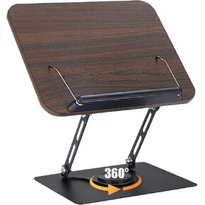 Acrylic Book Stand for Reading, Adjustable Acrylic Book Holder with 360° Rotating Bases, Ergonomic Foldable Portable Recipe Book Stand with Elastic Clips for Music Scores, Cookbooks, Tablets, Laptops