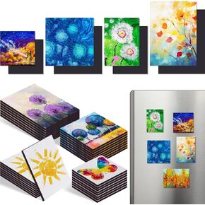 60 Pcs Mini Magnetic Canvas Panel Boards Magnetic Painting Canvas Panel Various Size for Painting Fridge Locker Art Crafts DIY