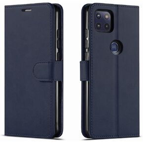 Motorola One 5G Ace Phone Case, Motorola One 5G UW Ace Case, with [Tempered Glass Screen Protector Included] PU Leather Wallet Cover Kickstand W/Pocket Card Slots Magnet Closure- Dark