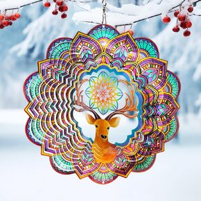FONMY Wind Spinner 3D Stainless Steel Christmas Decoration Room Decor Indoor/Outdoor Garden Decoration Hanging Ornaments Kinetic Yard Art Decorations 12 inches Pink Flower Mandala Wind Spinners