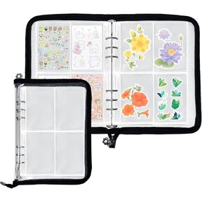 Sticker Organizer, Sticker Collecting Book, Sticker Binder Holder, Sticker Album for Adult Kids, 220 Pockets and Zipper Closure, A5 Blank Sticker Container, 4 Types of Transparent Pockets (Pink)
