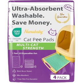 Cat Litter Pads, Machine Washable and Reusable Cat Pads for Litter Box, Super Absorbent Cat Pee Pads for Litter Box, 16.9"x11.4",Odor Control,1 Size Fits Most Litter Boxes.(Grey, Pack of 4)