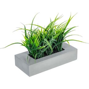 MyGift Artificial Green Grass Plants in Black Wood Rectangular Planter Pot