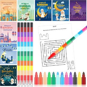Zhanmai 48 Pcs Ramadan Coloring Book Bulk with Stacking Crayons Ramadan Moon Star Holiday Activity Book Eid Mubarak Coloring Book for Activities Party Favors Supplies Gifts (Moon)