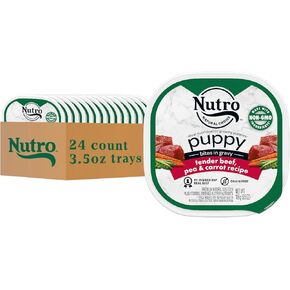 NUTRO PUPPY Grain Free Natural Wet Dog Food Bites in Gravy, Tender Chicken, Sweet Potato & Pea Recipe, 3.5 oz. Trays (Pack of 24)