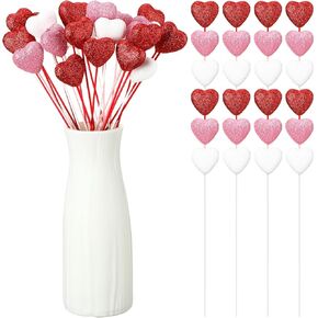 12 pcs بريق قلوب الرغوة العصي الرغوة القلب يختار قلوب براقة الستايروفوم السيقان منتفخ القلب اختيارات خشبية لزخارف الزفاف الحرفيات (أحمر)